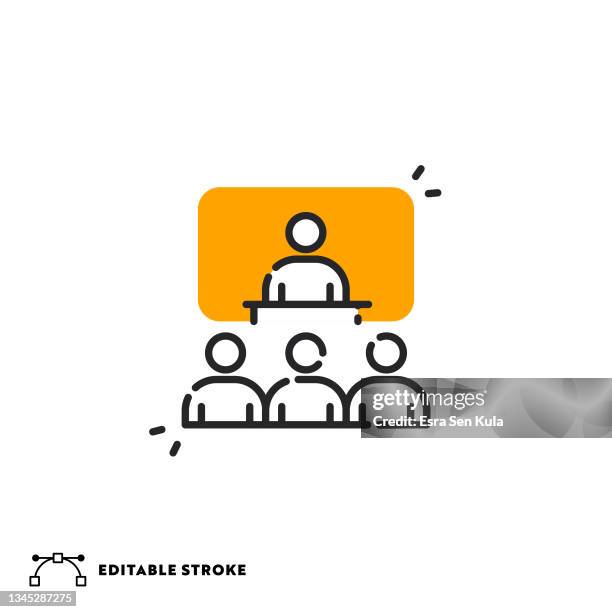 webinar flat line icon with editable stroke - professor teaching class stock illustrations