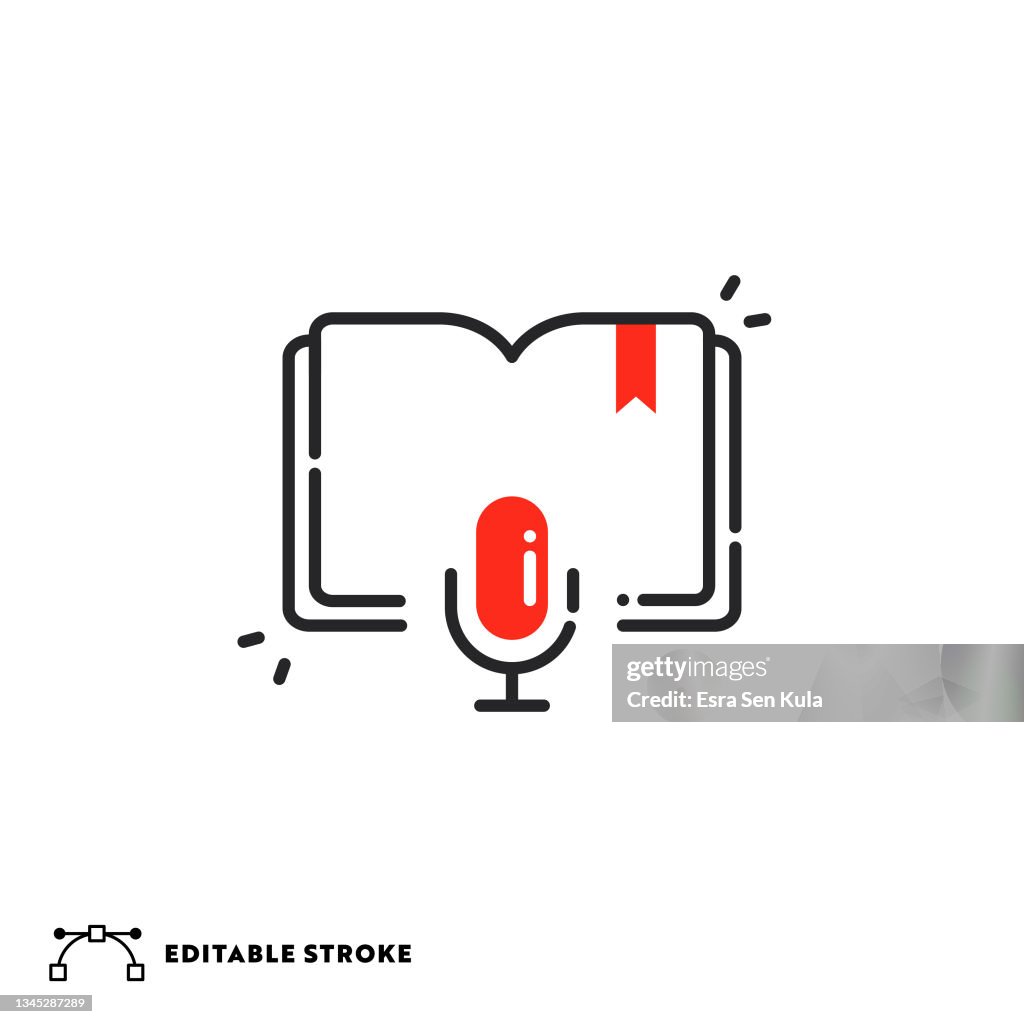 E-Learning Podcast Flat Line Icon with Editable Stroke