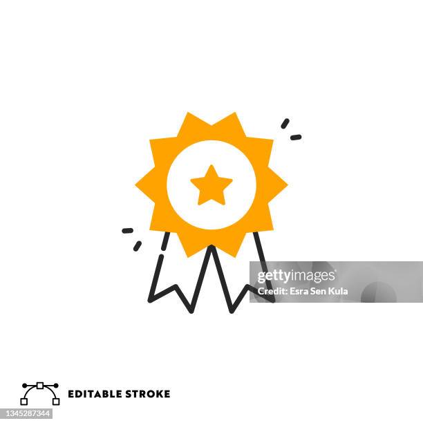 ilustrações de stock, clip art, desenhos animados e ícones de award flat line icon with editable stroke - certification-icon