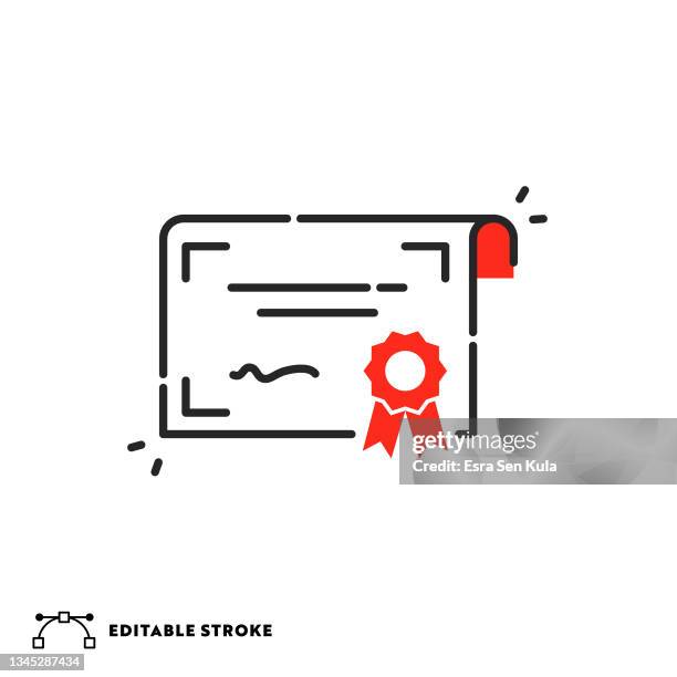 symbol für flache zertifikatslinien mit bearbeitbarer kontur - student flat stock-grafiken, -clipart, -cartoons und -symbole