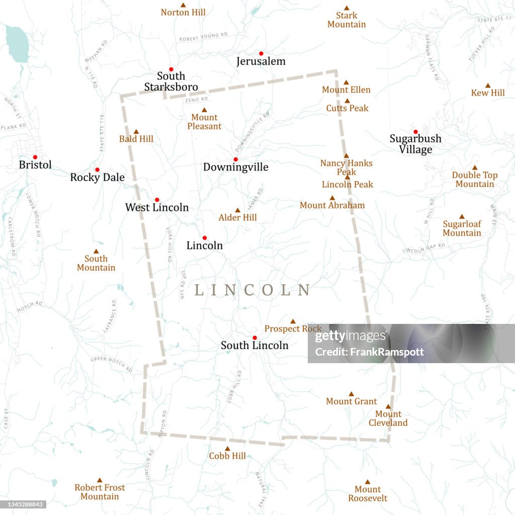 VT Addison Lincoln Vector Road Map