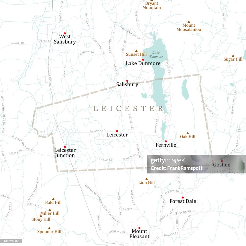 VT Addison Leicester Vector Road Map