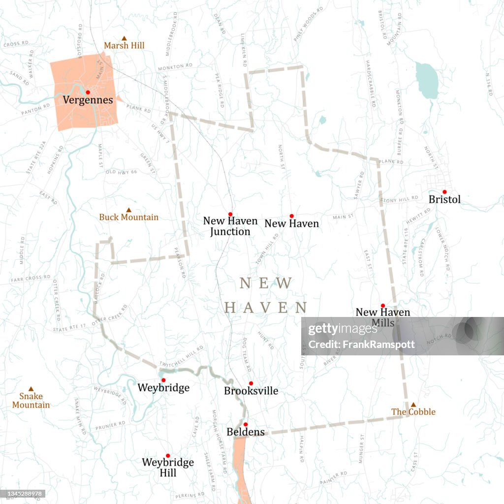 VT Addison New Haven Vector Road Map
