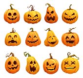 Cartoon Halloween pumpkins, scary Jack o lantern