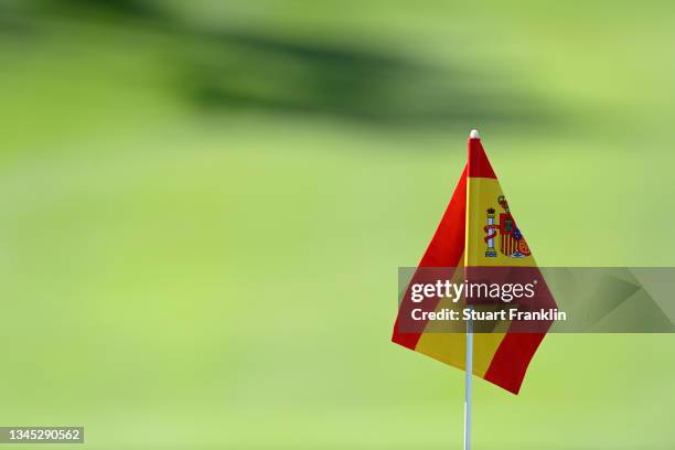 Pin flag is pictured during Day One of The Open de Espana at Club de Campo Villa de Madrid on October 07, 2021 in Madrid, Spain.