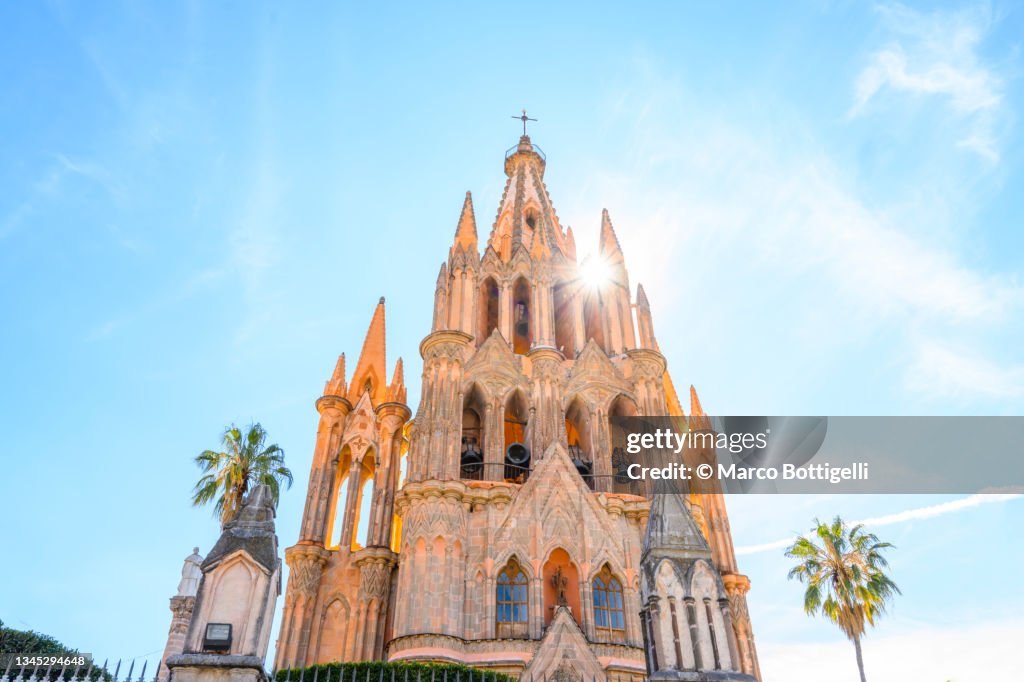The facade of Parroquia de San Miguel Arcangel church, San Miguel de Allende, Mexico