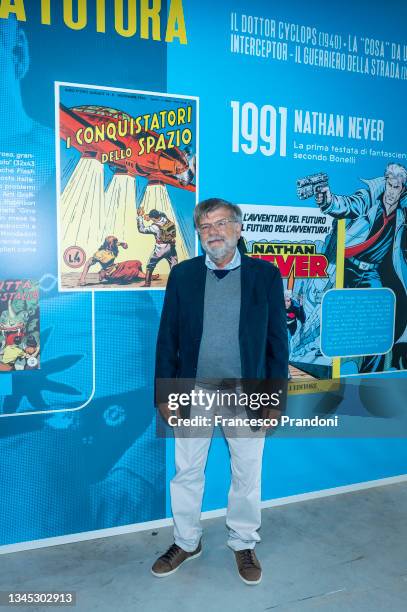 Gianni Bono, Curator of the exhibition, attends a "Bonelli Story. 80 Anni A Fumetti" Event at Fabbrica Del Vapore on October 07, 2021 in Milan, Italy.