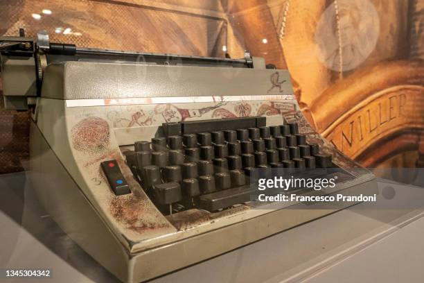 An old Typewriter of Gianluigi Bonelli at "Bonelli Story. 80 Anni A Fumetti" Event at Fabbrica Del Vapore on October 07, 2021 in Milan, Italy.