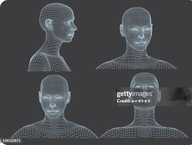 three dimensional woman heads - faces grid stock illustrations
