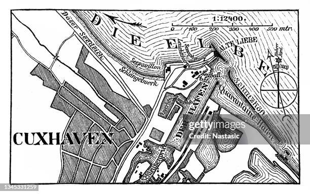 ilustraciones, imágenes clip art, dibujos animados e iconos de stock de plano del mapa de cuxhaven, alemania - isolated colour