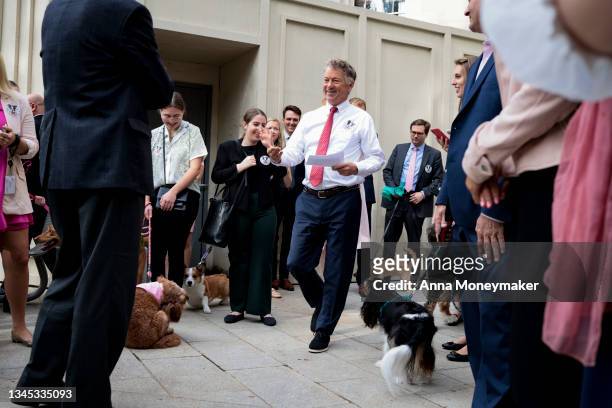 Sen. Rand Paul arrives to his press conference on an FDA Modernization Act he is introducing on Capitol Hill on October 07, 2021 in Washington, DC....