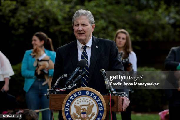 Sen. John Kennedy speaks at a press conference for Sen. Rand Paul's FDA Modernization Act on Capitol Hill on October 07, 2021 in Washington, DC. Sen....