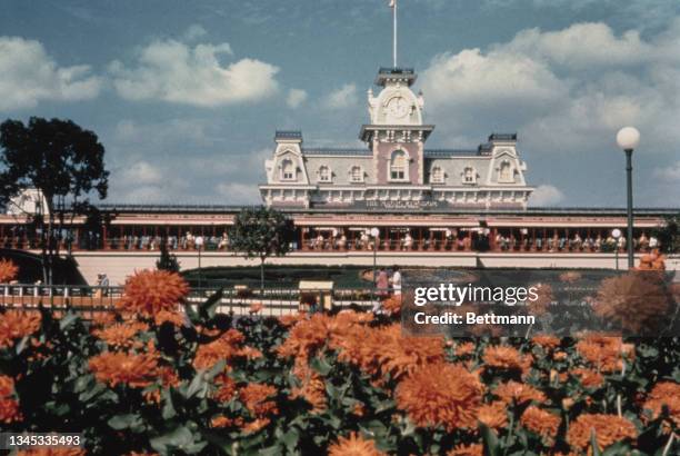 View of the Main Street Railroad Station in the Magic Kingdom in Disney World, Orlando, US, November 1971.