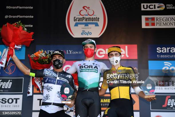 Giacomo Nizzolo of Italy and Team Qhubeka Nexthash on second place, race winner Matthew Walls of United Kingdom and Team Bora - Hansgrohe and Olav...
