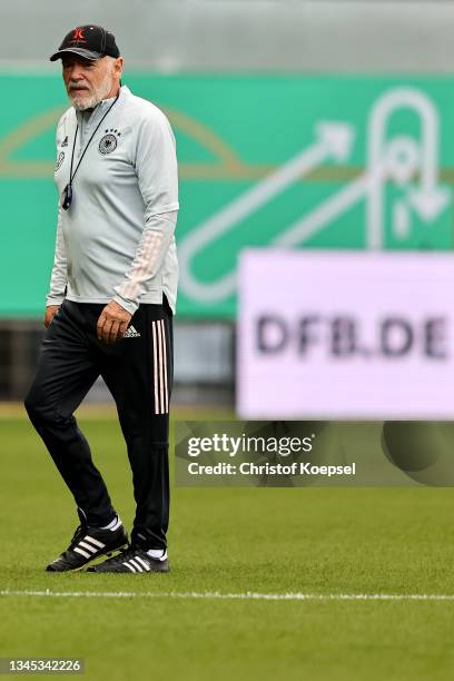 Hermann Gerland, assistant coach of Germany looks on prior to the 2022 UEFA European Under-21 Championship Qualifier match between Germany and Israel...