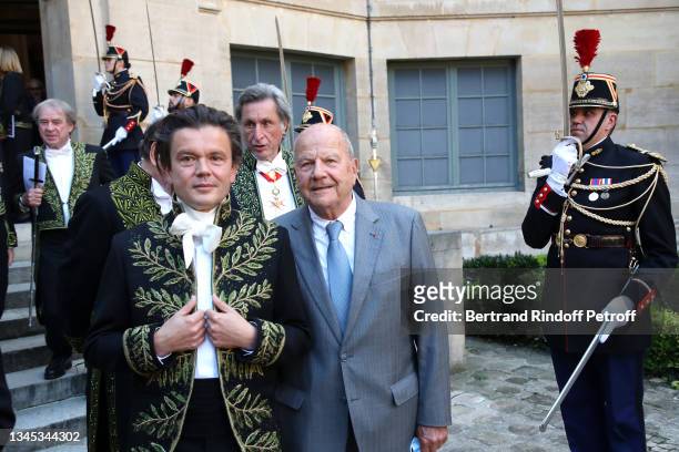 Jean-Michel Othoniel and Marc Ladreit de Lacharrière attend the Installation of French Artist Jean-Michel Othoniel at the "Academie des Beaux-Arts -...