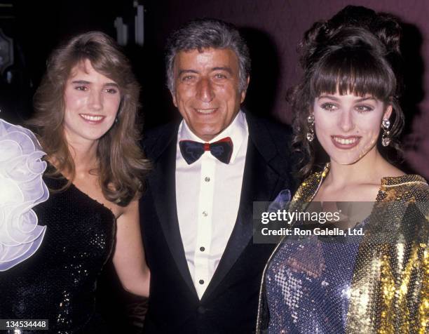 Tony Bennett, Susan Crowe and daughter Joanna Bennett attend Awards for Artist Achievement Benefit Gala on May 31, 1990 at the Plaza Hotel in New...