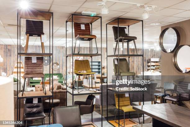 colourful chair showroom - furniture shop stock pictures, royalty-free photos & images