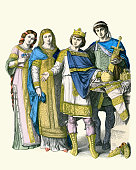 Franks, Nobles, Prince, Woman, fashion of Early Middle Ages, 5th to 10th Century