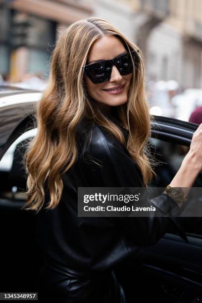 Olivia Palermo, beauty details, poses ahead of the Ermanno Scervino fashion show during the Milan Fashion Week - Spring / Summer 2022 on September...