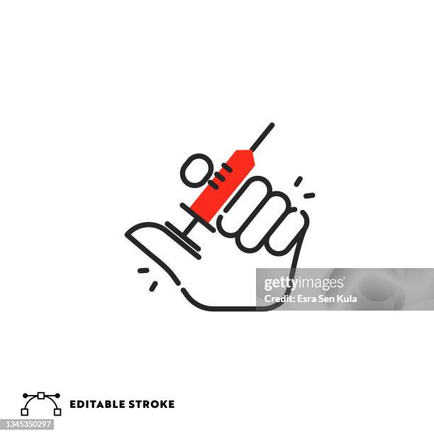 vaccination flat line icon with editable stroke - immunization certificate stock illustrations