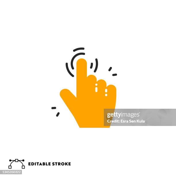 klicken sie auf hand flat line icon mit bearbeitbarer kontur - cursor hand stock-grafiken, -clipart, -cartoons und -symbole