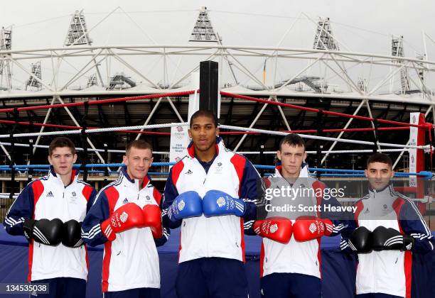 Luke Campbell, Tom Stalker, Anthony Joshua, Fred Evans and Andrew Selby of Team GB during the Announcement of the first Boxers named for the London...