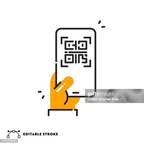 digital vaccine passport on mobile phone screen flat line icon with editable stroke - papers scanning to digital vector stock illustrations