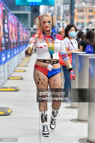 Cosplayer dressed as Harley Quinn during Day 1 of New York Comic Con 2021 at Jacob Javits Center on October 07, 2021 in New York City.