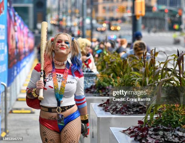 Cosplayer dressed as Harley Quinn during Day 1 of New York Comic Con 2021 at Jacob Javits Center on October 07, 2021 in New York City.