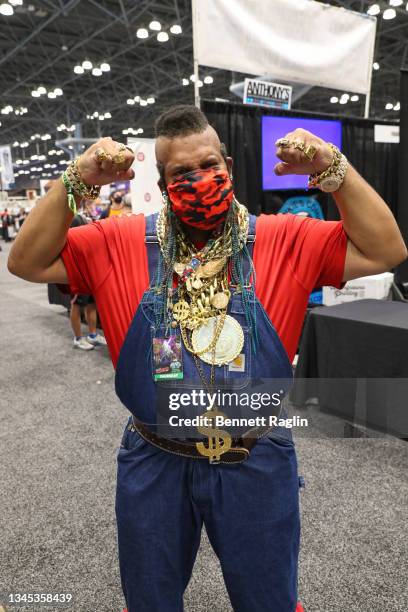 Cosplayer dressed as Mr. T ps during Day 1 of New York Comic Con 2021 at Jacob Javits Center on October 07, 2021 in New York City.