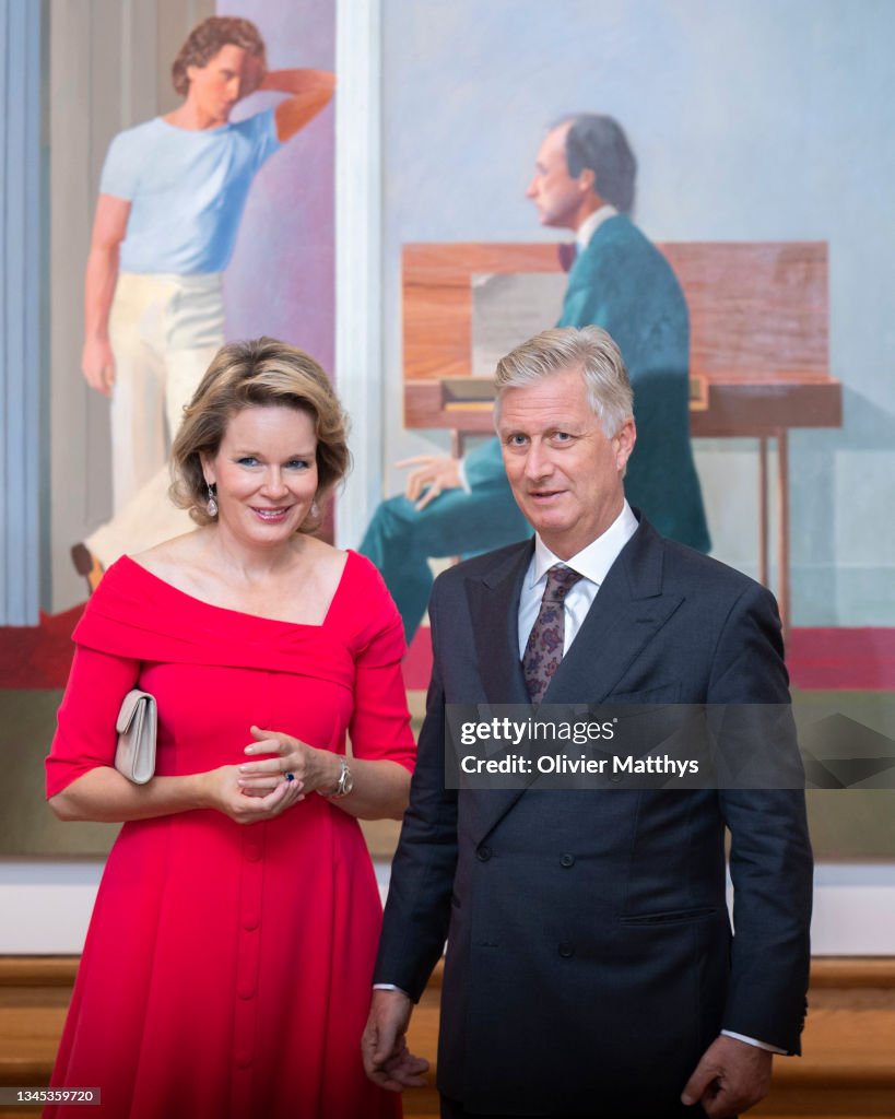King Philippe Of Belgium & Queen Mathilde Attend The British Artist David Hockney's Exhibition At Center For Fine Arts BOZAR