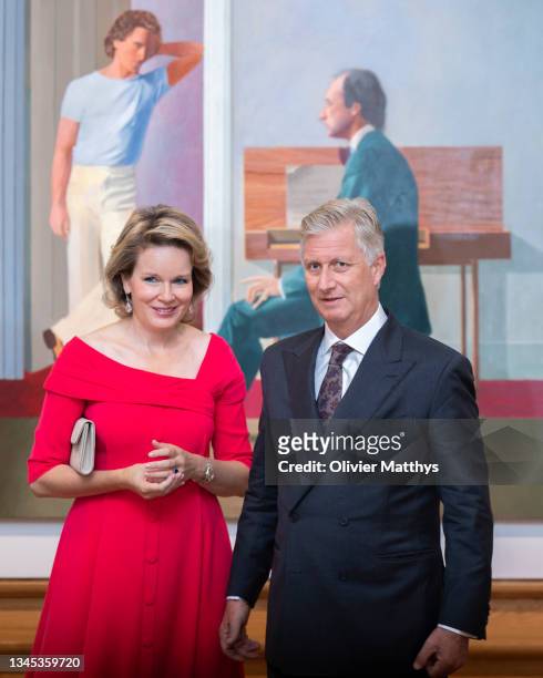 King Philippe of Belgium and Queen Mathilde attend the opening of the exhibition on the work of British artist David Hockney at the Center for Fine...