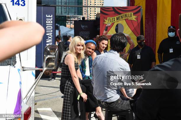 April Bowlby, Joivan Wade and Michelle Gomez of Doom Patrol speak during Day 1 of New York Comic Con 2021 at Jacob Javits Center on October 07, 2021...