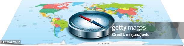 world map and compass - compass white background stock illustrations
