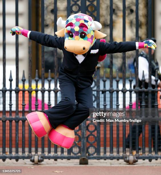 Perry the bull attends the launch of the Queen's Baton Relay for Birmingham 2022, the XXII Commonwealth Games at Buckingham Palace on October 7, 2021...