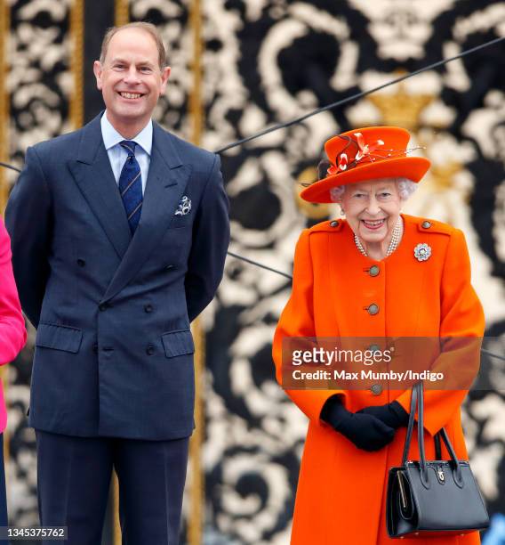 Prince Edward, Earl of Wessex and Queen Elizabeth II attend the launch of the Queen's Baton Relay for Birmingham 2022, the XXII Commonwealth Games at...