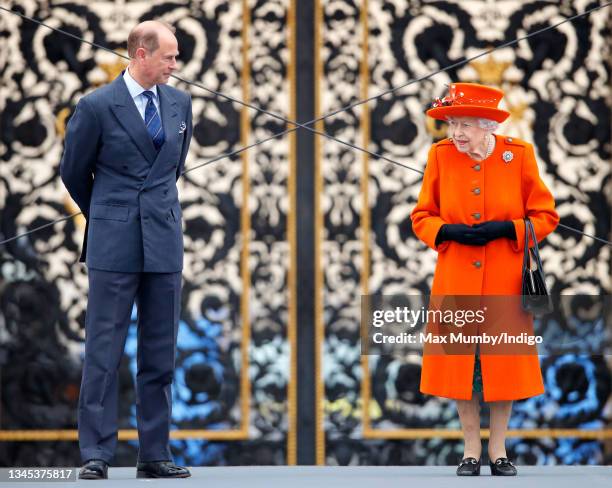 Prince Edward, Earl of Wessex and Queen Elizabeth II attend the launch of the Queen's Baton Relay for Birmingham 2022, the XXII Commonwealth Games at...