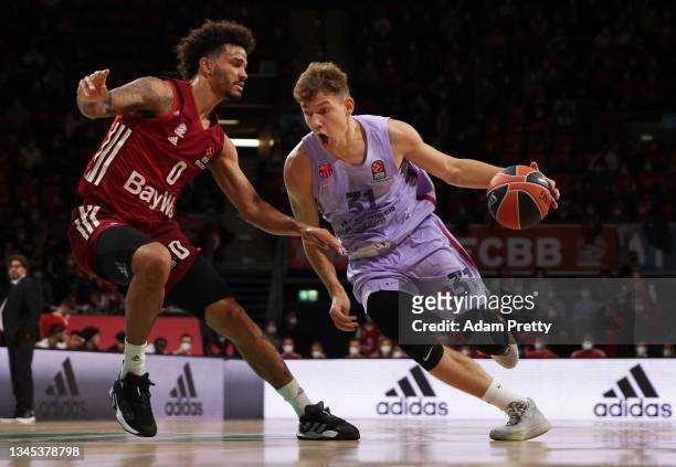 Jokubaitis of FC Barcelona Basquet drives to the basket during the match between FC Bayern Muenchen Basketball and FC Barcelona Basquet at Audi Dome...