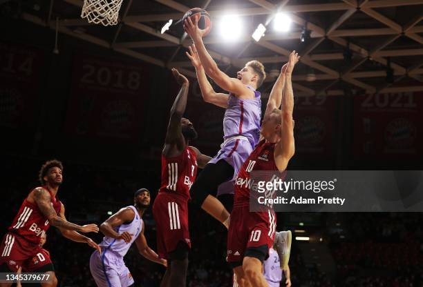 Jokubaitis of FC Barcelona Basquet scores a basket during the match between FC Bayern Muenchen Basketball and FC Barcelona Basquet at Audi Dome on...