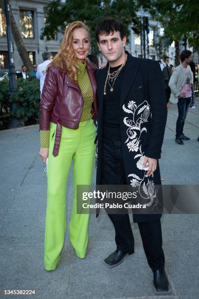 Rocio Carrasco and spanish designer Alejandro Gomez Palomo, aka Palomo Spain, attend the Palomo fashion show at Paseo Del Prado on October 07, 2021...