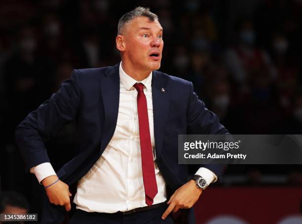 Sarunas Jasikevicius head coach of FC Barcelona Basquet during the match between FC Bayern Muenchen Basketball and FC Barcelona Basquet at Audi Dome...