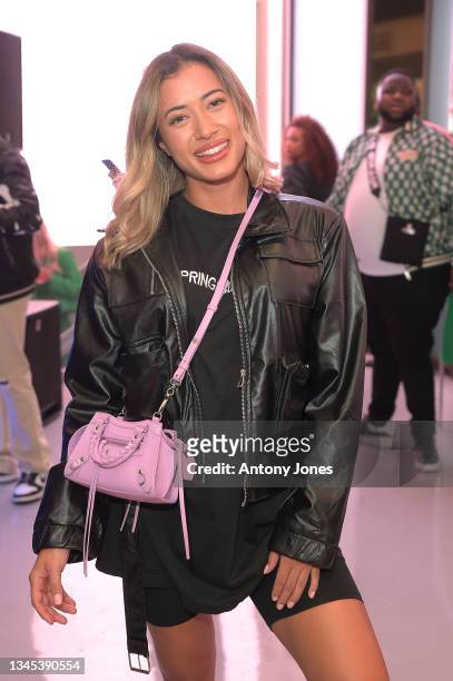 Kaz Crossley attends the boohooMAN x Toby Launch event on October 07, 2021 in London, England.