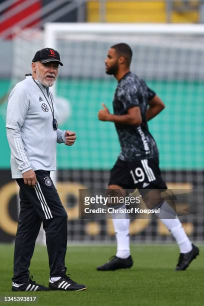 Hermann Gerland, assistant coach of Germany looks on prior to the 2022 UEFA European Under-21 Championship Qualifier match between Germany and Israel...