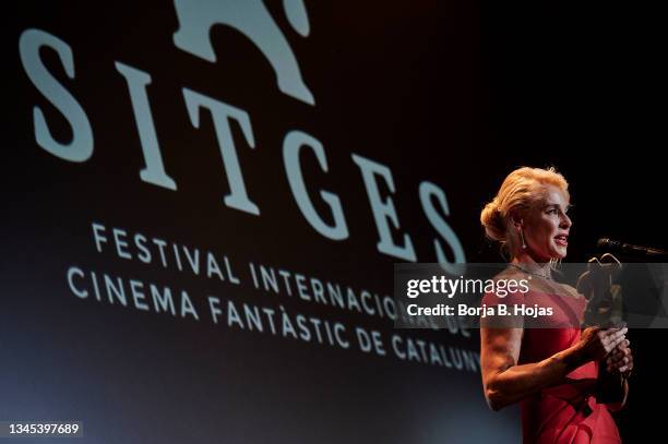 Actress Belen Rueda receive an honorific award during the Opening Gala of Sitges Film Festival on October 07, 2021 in Sitges, Spain.