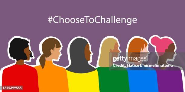 modern women of different nationalities and religions, choose to challenge concept flat design illustration - anti-racism stock illustrations