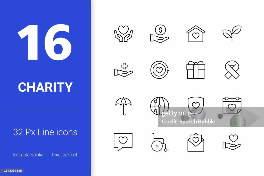 Charity Editable Stroke Line Icons