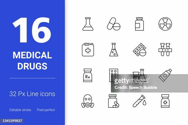illustrations, cliparts, dessins animés et icônes de icônes de ligne d’avc modifiables pour les médicaments - chimie