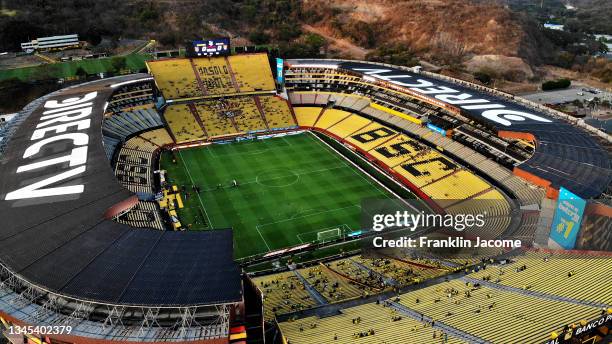 Aerial view of Estadio Monumental Isidro Romero Carbo before a match between Ecuador and Bolivia as part of South American Qualifiers for Qatar 2022...