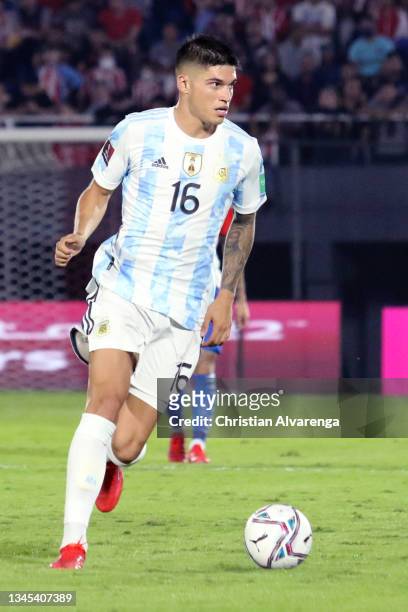 Joaquin Correa of Argentina drives the ball during a match between Paraguay and Argentina as part of South American Qualifiers for Qatar 2022 at...